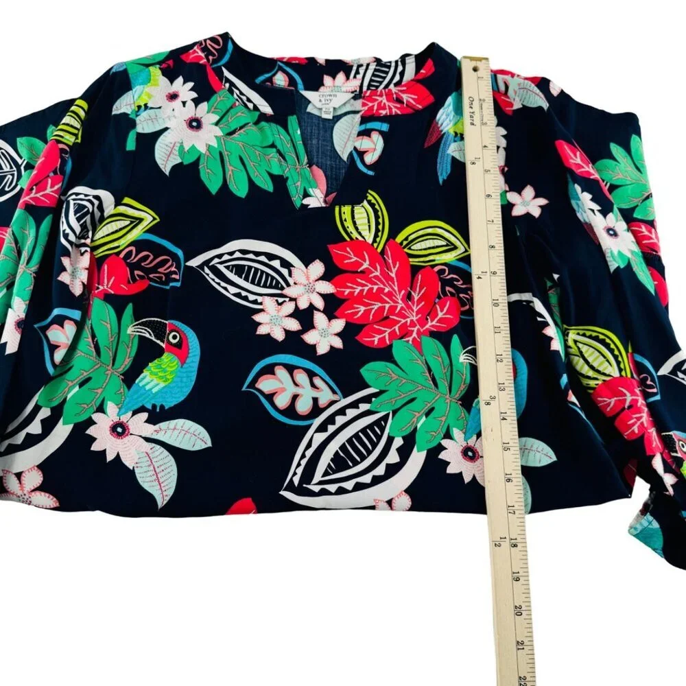 Crown & Ivy Petite‎ Floral Parrot Print Tunic Dress long Sleeve Size PS